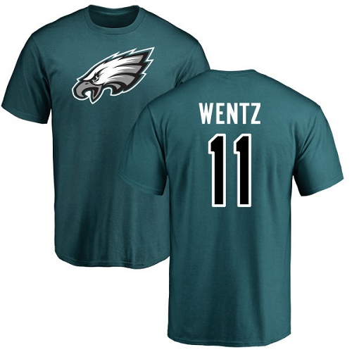 Men Philadelphia Eagles #11 Carson Wentz Green Name and Number Logo NFL T Shirt